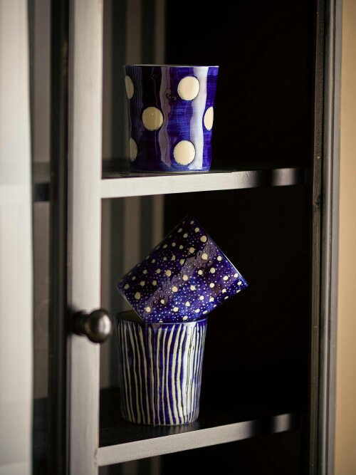 Love Frankie Cobalt Patterned Stoneware Cups - 3 Designs to Choose From
