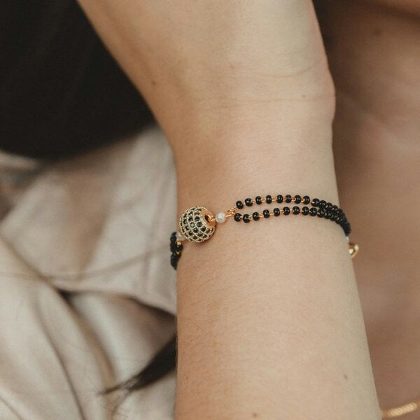 The Colourful Aura Indian Gold Plated Black Bead Everyday Mangalsutra Minimalist Nazaria Bracelet