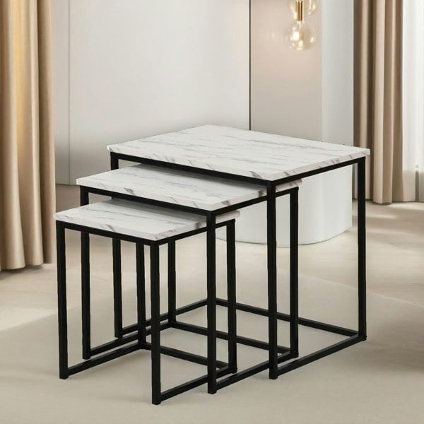 Rafaelo Mobilia Set Of 3 Nesting Tables Marble Effect