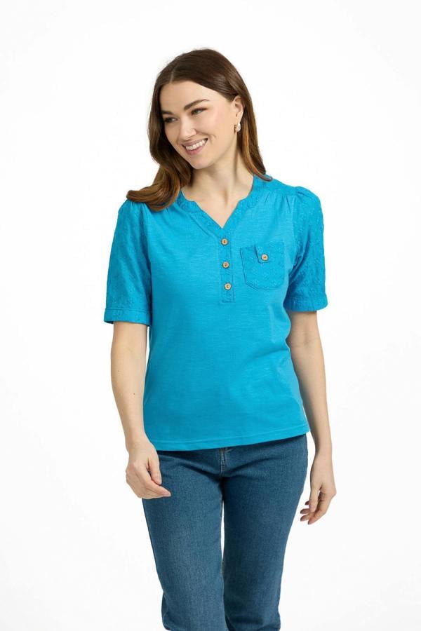 Mudflower V-Neck Button-Up Floral Embroidery Top