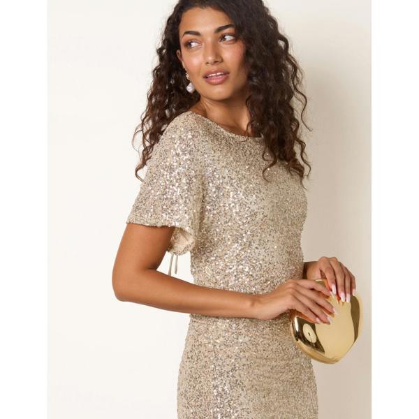 Blue Vanilla Ruched Midi Sequin Dress