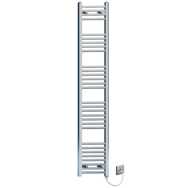 MYHOMEWARE 300 x 1700mm Flat Chrome Electric Pre-Filled Heated Towel Rail Radiator For Bathroom Designer Standard Element