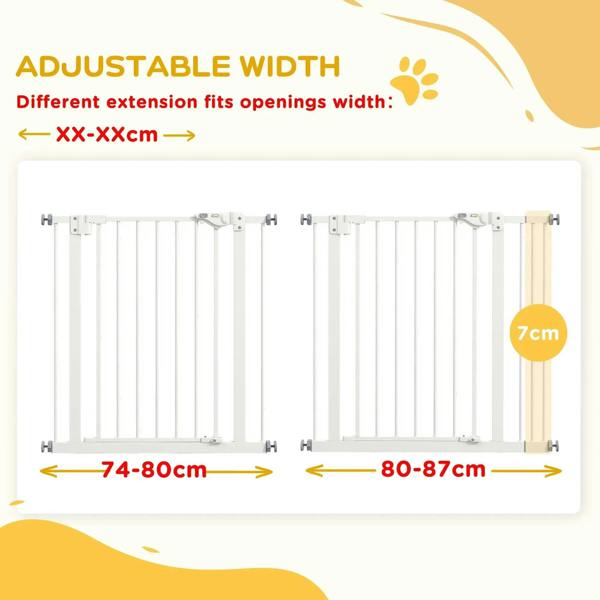 White adjustable safety gate with extension panels for different opening widths