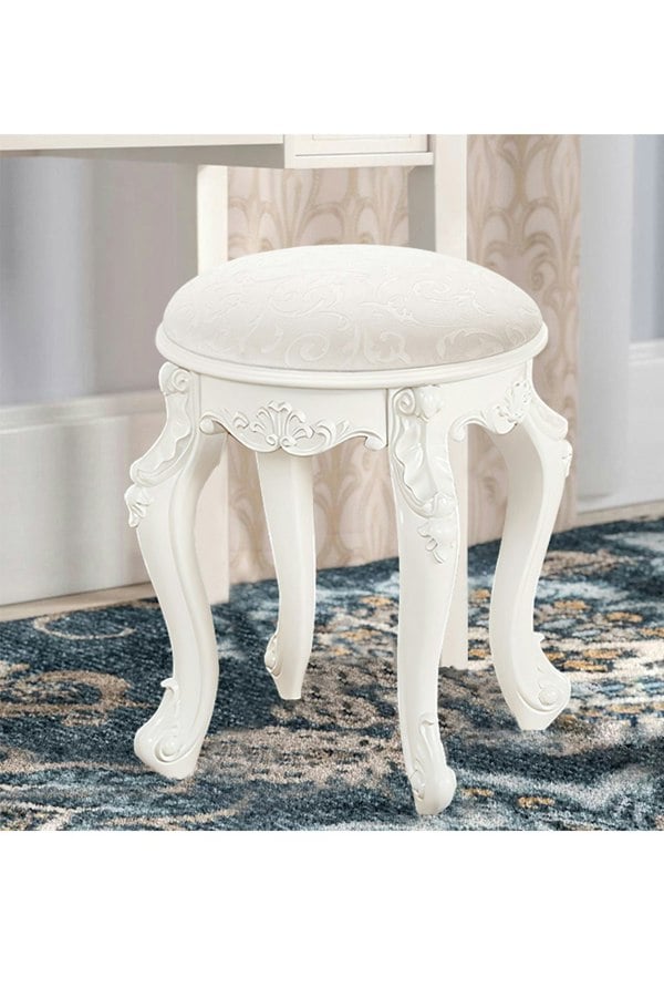 Living and Home Elegant Round Upholstered Dressing Makeup Stool for Vanity