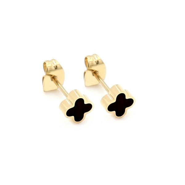 Say It With Graphite Crystal Clover Earrings - Yellow Gold Plated