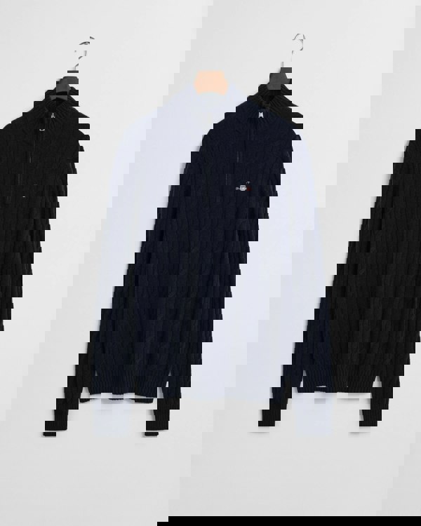 GANT Mens Lambswool Cable Knit Half Zip Jumper - 433 Evening Blue