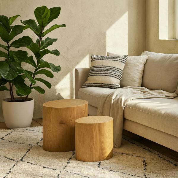 Wyld Haus Sendai Matt Natural Oak Effect Oval Coffee Table Set