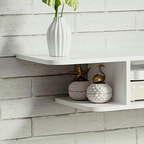 Wyld Haus Kere Wooden White Floating TV Unit With OFauxn Shelves For Screens Up To 40 Inches