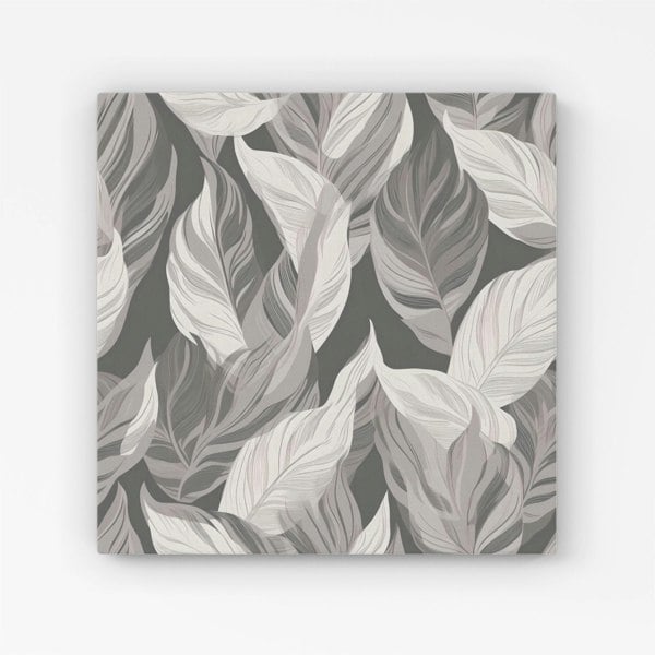 Warren Reed Grey Floral Leaves Canvas