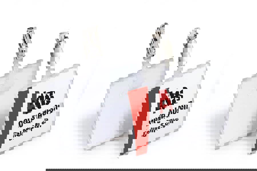 Durable CLICK FOLD Clip Name Tag Badge Holders + Inserts | 25 Pack | 54 x 90mm