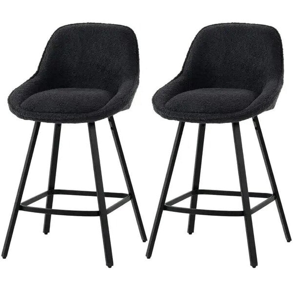 Bobobiy Bar Stools Set of 2, 64 cm Modern Linen-Touch Fabric 360° Swivel Counter Height Bar Chairs, Black