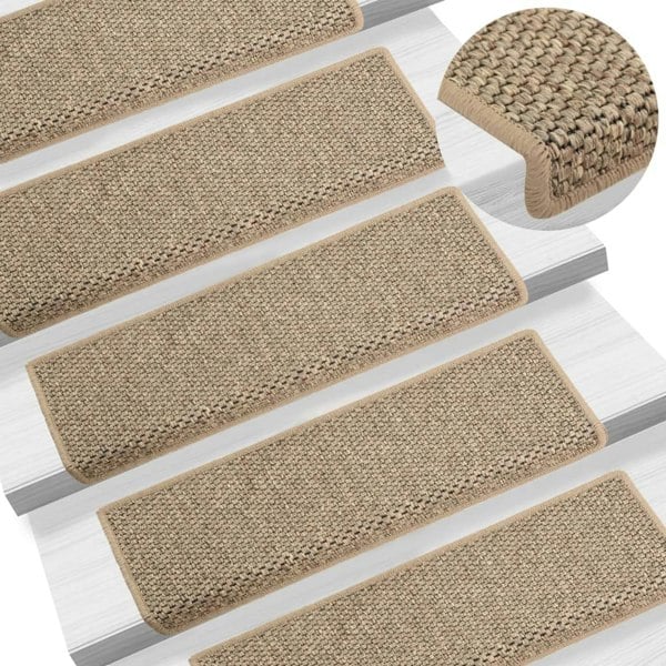 Berkfield Stair Mats Self-adhesive Sisal-Look 15 pcs 65x21x4 cm Dark Beige