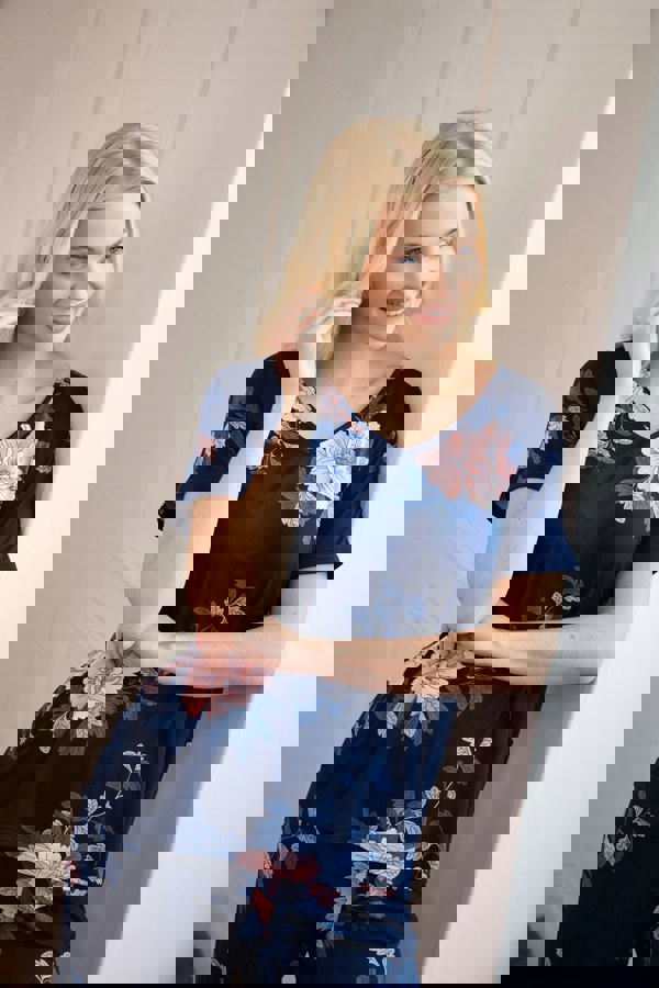 Camille Navy Lightweight Printed Short Sleeved Pyjama Set