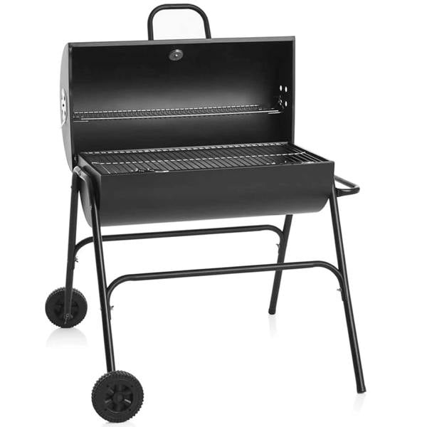 Gr8 Garden Large Oil Drum Charcoal BBQ Grill with Warming Rack and Wheels