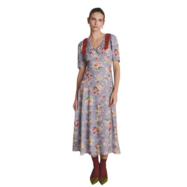 Cath Kidston Womens/Ladies Fit And Flare Floral Front Slit Midi Dress - Purple - 
