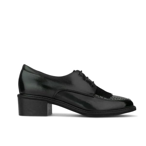 Embassy London Retro Tone - Black & Grey Diamond - Women's leather lace-up with signature kiltie detail