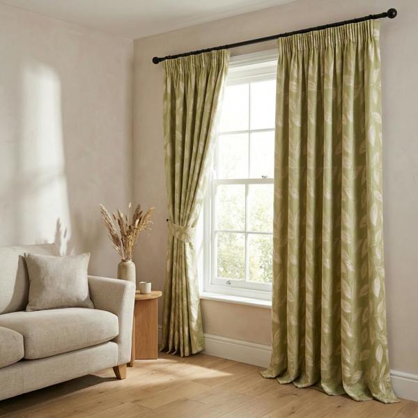 Sardinia made-to-measure curtains in Green, styled in a living room