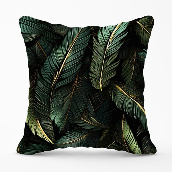 Warren Reed Green and Gold Leaves Cushions