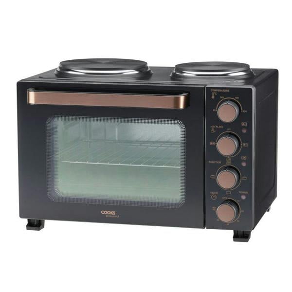 Cooks Professional 28L Mini Oven with 2 Hobs | Black / Copper