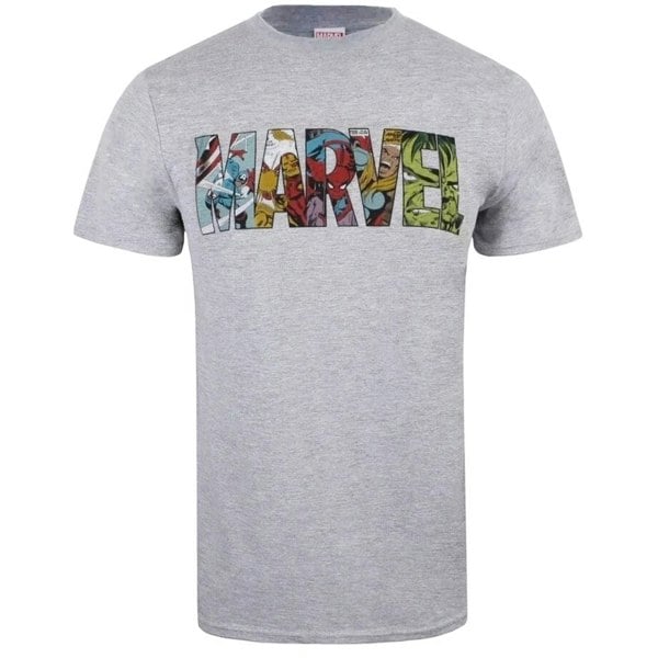 Marvel Mens Comic Strip Logo T-Shirt - Sports Grey