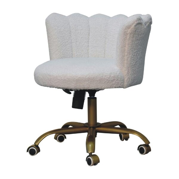 Wyld Haus Sarlat White Boucle Scalloped Cosy Swivel Chair With Brass Base