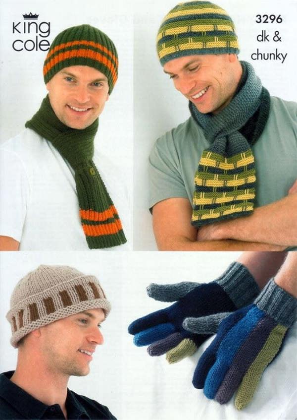 King Cole Knitting Pattern 3296, Headwear, Gloves, Scarves for Men, One Size - Advanced