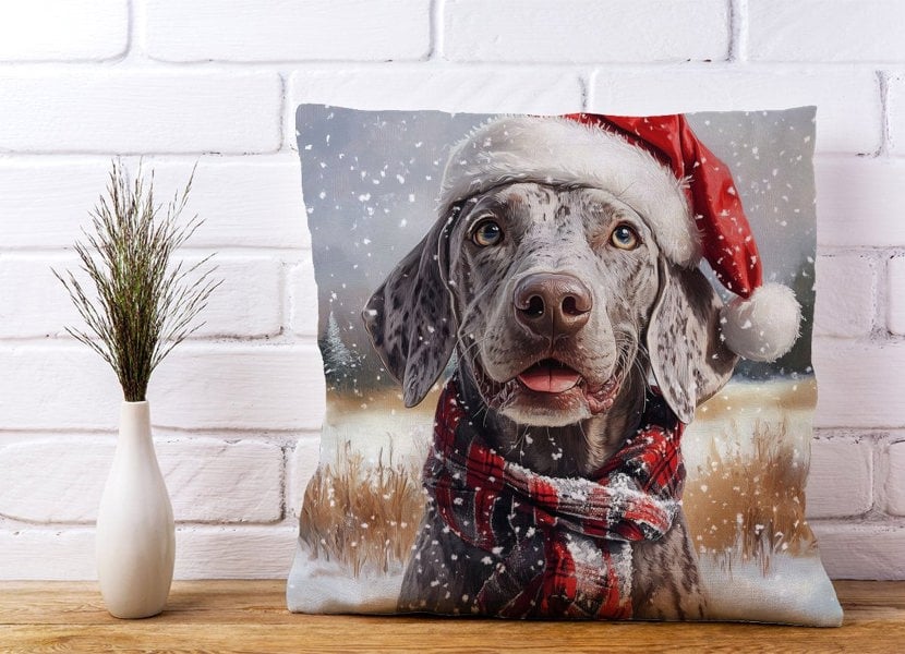 Warren Reed Christmas Weimarana Cushion