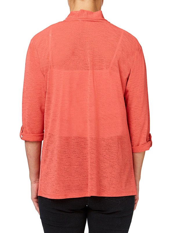 PennyPlain Roll Up Sleeve Cardigan - Coral