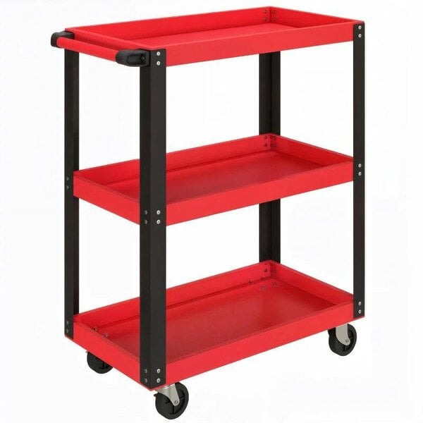 Bobobiy Tool Utility Cart Heavy Duty Tool Trolley Rolling with Brake Swivel Castors 3 Shelves Black Red