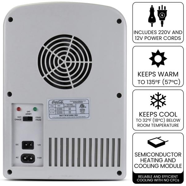 Coca-Cola Diet Coke 4L Mini Fridge Grey 6 Can Portable Cooler & Warmer for Desk, Bedroom or Car (12V)