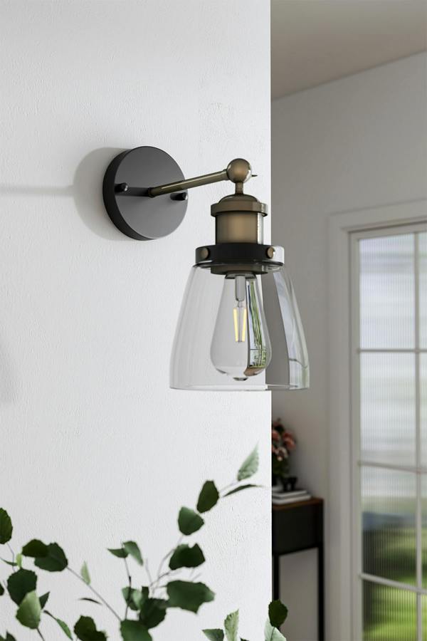 14cm W x 16cm H Industrial 1-Light Armed Sconce with Clear Glass Shade