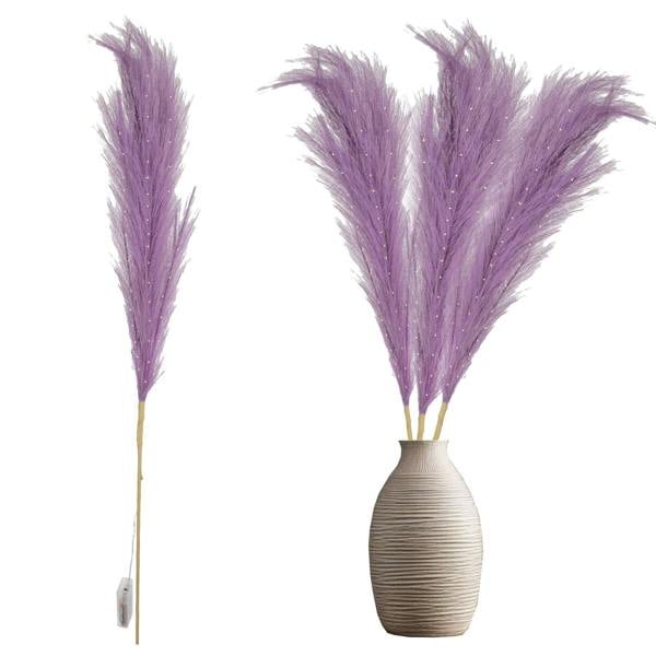 1cm Purple Pampas Grass with Warm White LEDs, Battery-Operated Decorative Stem for Indoor Displays image 1