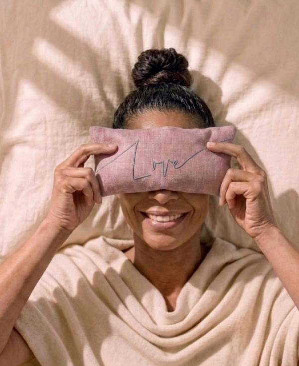 Love Embroidered Linen and Lavender Eye Pillow