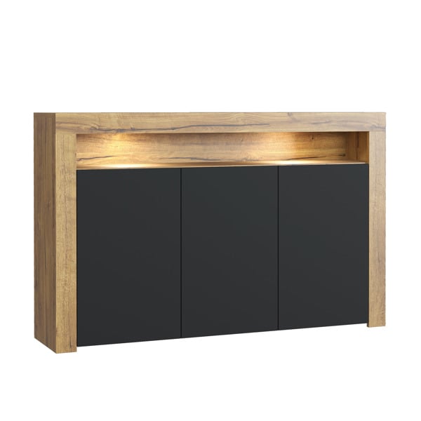 Mex Furniture Contemporary 155cm Sideboard TV Stand Cupboard Cabinet – Black Matt Doors & Free LED