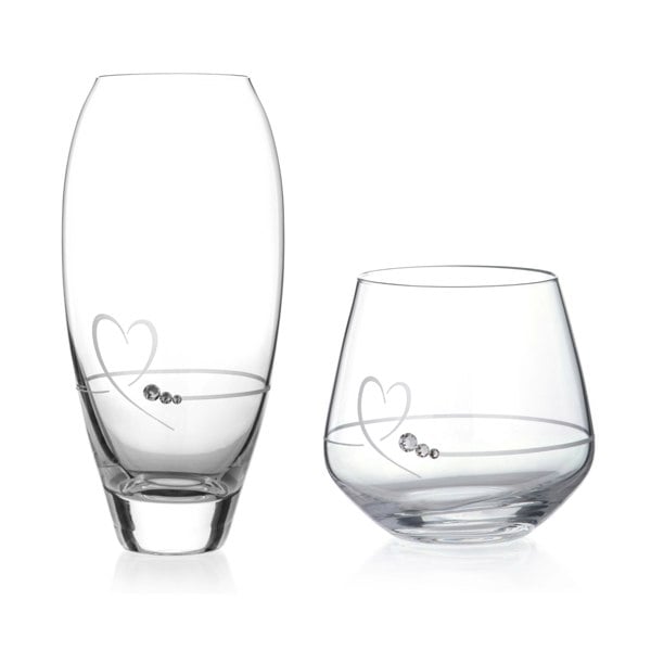 Diamante Petit Heart Gift Bundle - Vase & TeaLight Holder