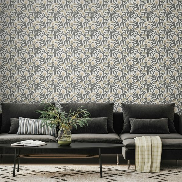 Hoopla Walls Chunky Flower - Charcoal 10m Wallpaper
