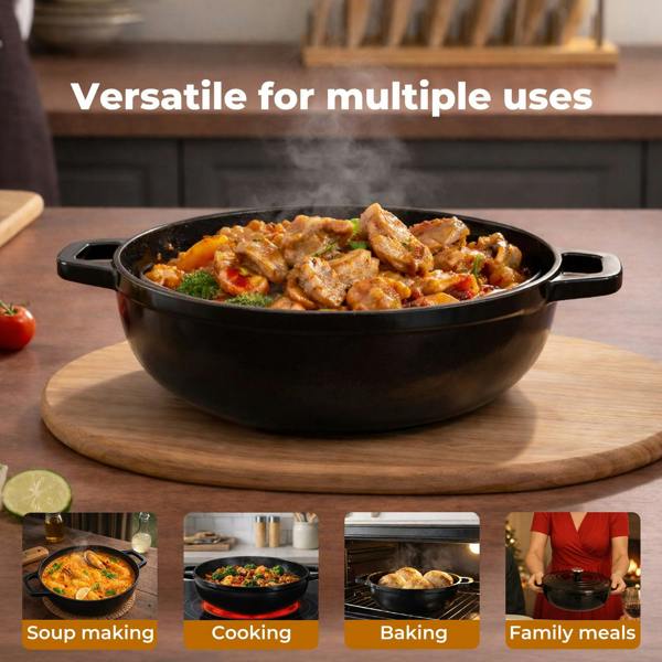 Toque Cast Iron Enameled Dutch Oven Bread Baking Casserole Pot Self-Basting Lid