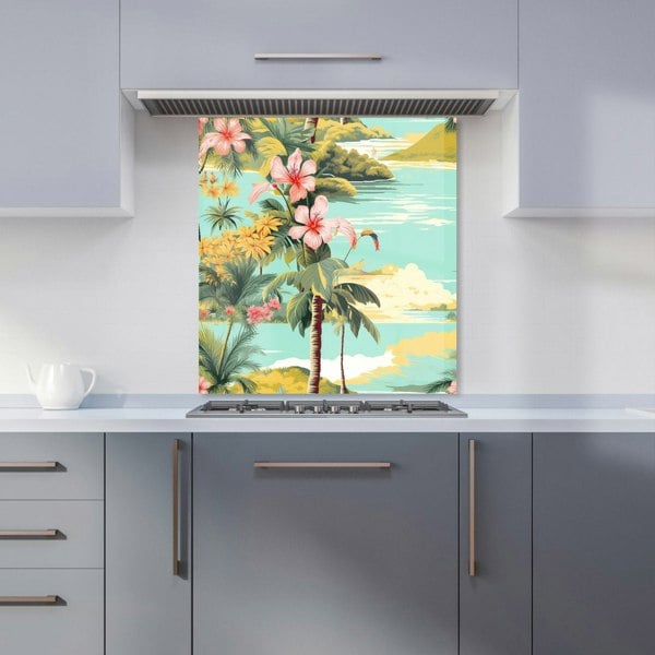 Warren Reed - Designer Palm Trees and Hibiscus Kitchen Splashback