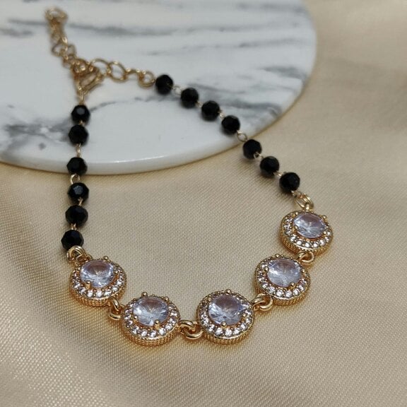 The Colourful Aura Large Round Zircon Adjustable beaded Bracelet
