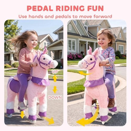 AIYAPLAY Rocking Horse, Plush Ride on Horse with Rotatable Head, Pink