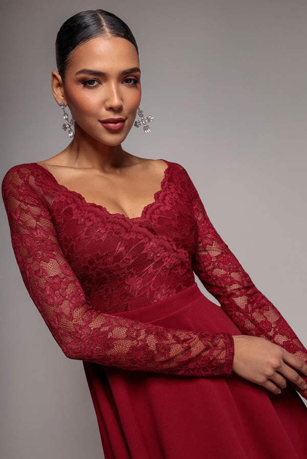 Off The Shoulder Lace Skater Mini Dress - Wine DR2563C