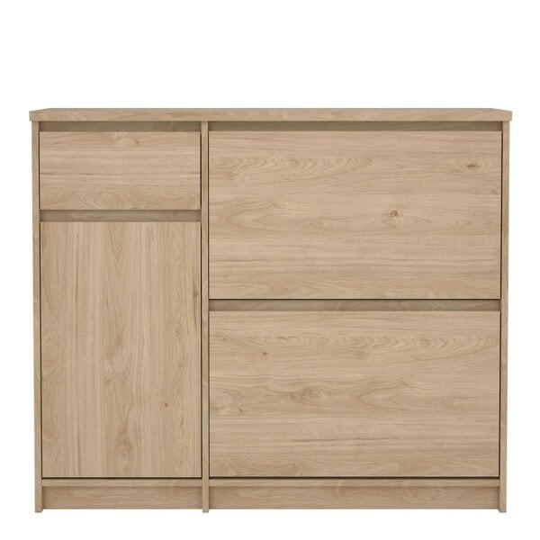 Wyld Haus Budapest Natural Oak Effect Wood Shoe Cabinet 3 Doors 1 Drawer