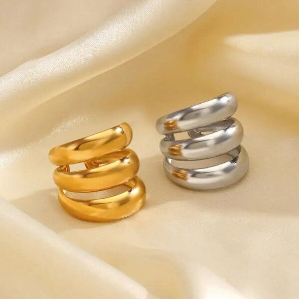 The Colourful Aura Chunky Triple Dome Adjustable Stacked Wide Band (Gold/Silver) Ring