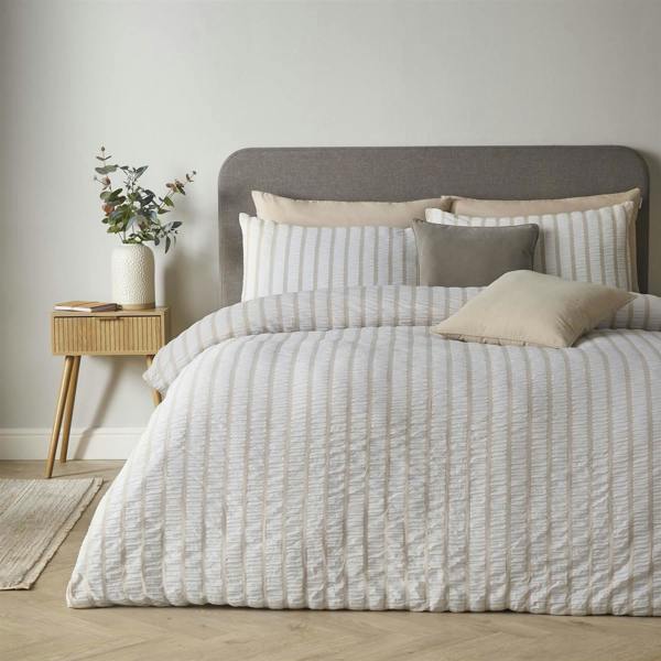 So Soft Seersucker Stripe Natural Duvet Cover Set
