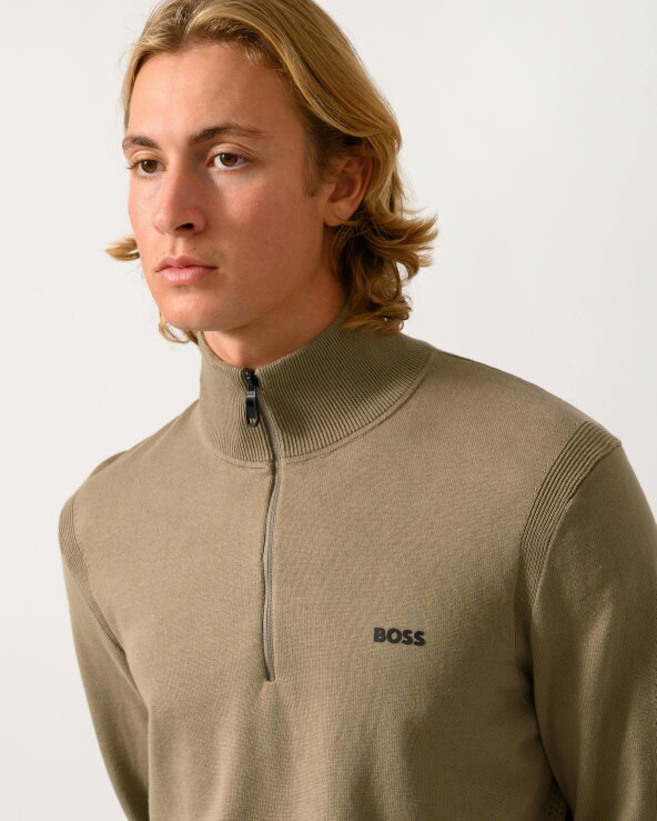 BOSS Green Ever-X Mens Cotton sweater with quarter zip - Light/Pastel Green 334