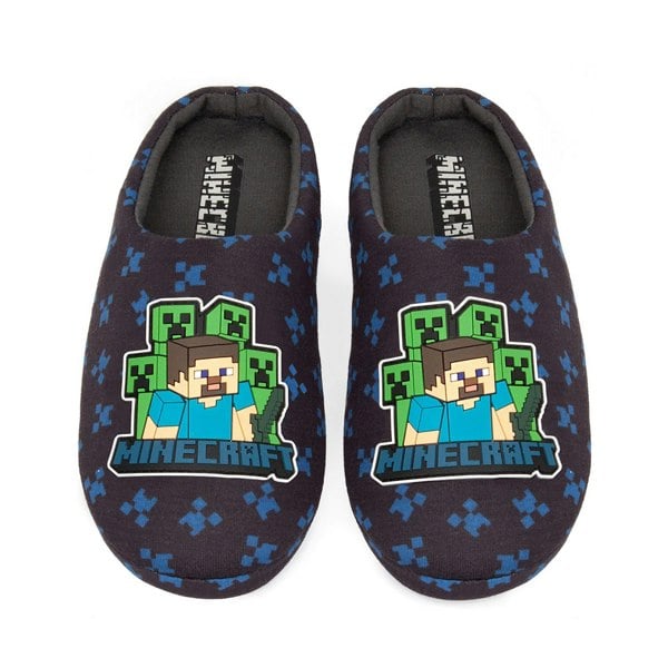 Minecraft Boys Creeper Slippers - Navy Blue