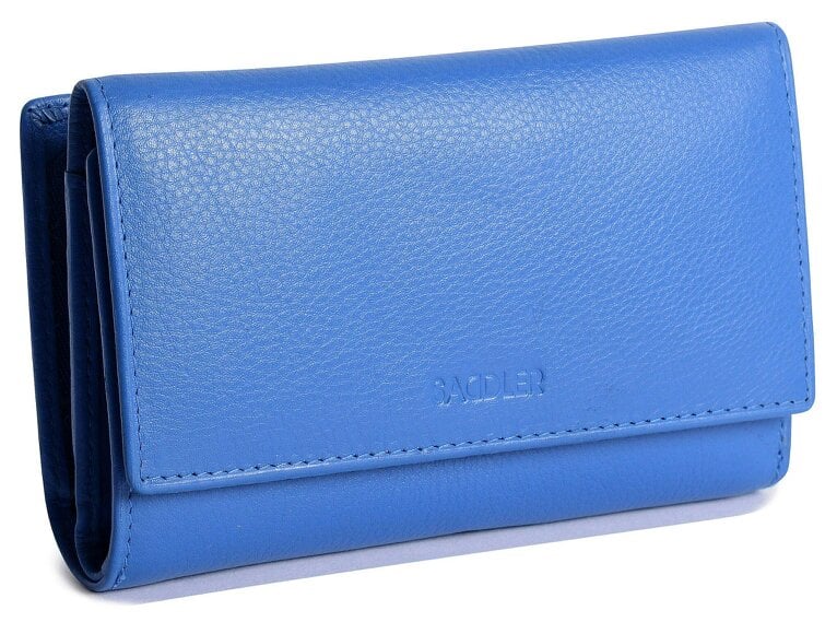 SADDLER PAULA Handmade Leather Trifold Purse – RFID Protected | 8 Card Slots, ID Window & Rear Zip Pocket | Gift Boxed - Electric Blue