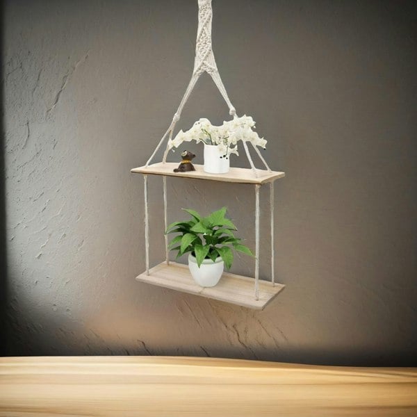 Rafaelo Mobilia 2 Tier Hanging Shelves With Rope Detail