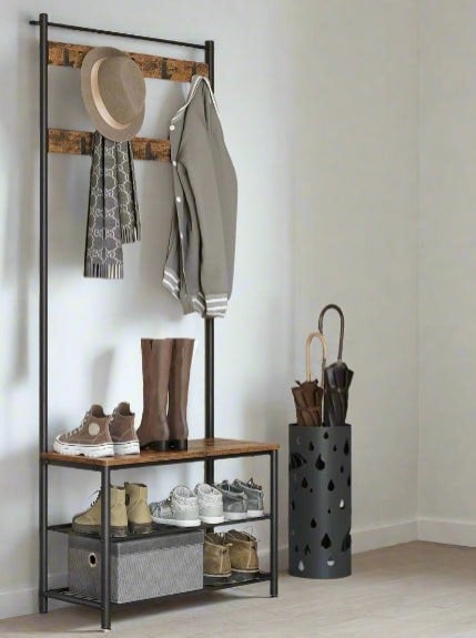 Modcraft Industrial Coat Stand with Shoe Storage Bench - 3-in-1 Design