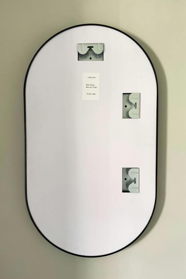 Downton Interiors Black Modern Metal Frame Oval Wall Mirror - 70cm